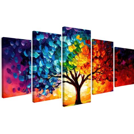 TABLEAU SUR TOILE Arbre - coloré - aspect peinture - abstrait Lot de 5 100x50 (1/5)