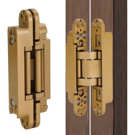 Verstellbares 3D-Kreuzscharnier, unsichtbares Scharnier, verdecktes Türscharnier, Tragfähigkeit 40 kg, goldfarbene Ausführung. (1/5)