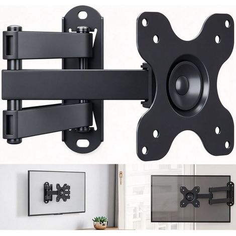 Support TV mural réglable 32-55' – Rotatif avec niveau à bulle – Charge max 30 kg – Inclinaison -15° à 15° – Acier laminé à froid (1/5)