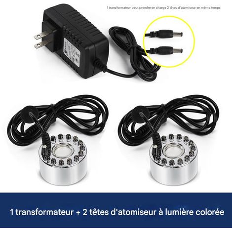 Humidificador ultrasónico de 2 cabezales, uno o dos cabezales atomizadores con luz de color + transformador, gran salida de niebla. (1/5)