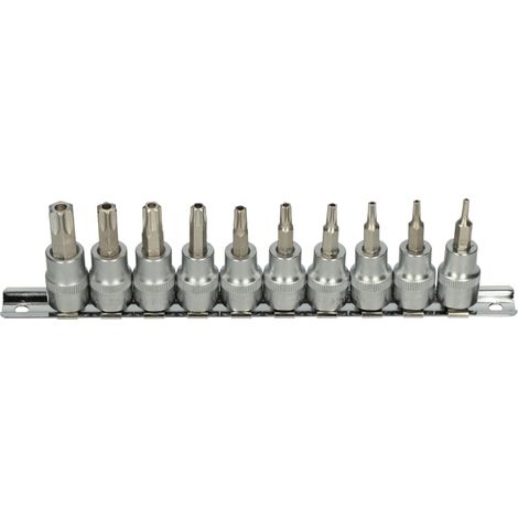 KS Tools - Rail de 10 douilles tournevis ULTIMATE® TORX® percé 3/8'', T10 à T55 - 922.3951