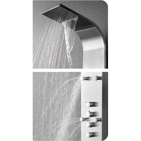 Luxus Edelstahl Duschpaneel mit 6 Hydro Massagejets & Wasserfalldusche:Thermostat