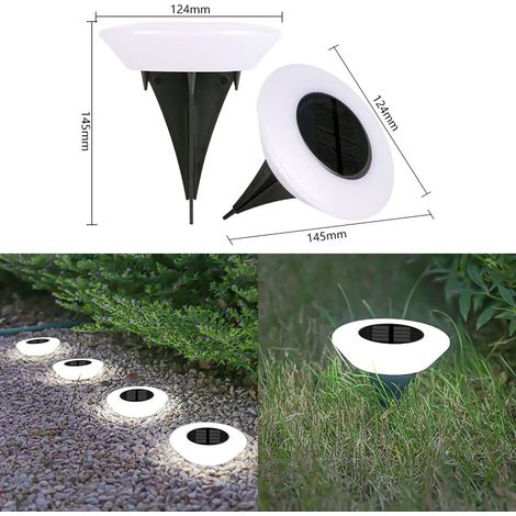 (1 pièce - Lumière froide intense) Lampe solaire d'extérieur, lampe de jardin, éclairage LED 360° au sol, étanche IP65, compatible avec cour, jardin, allée, terrasse, pelouse (1/5)