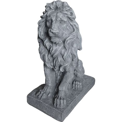 Relaxdays figura de león con base, 38 x 17 x 27 cm (Al x An x F), poliresina, resistente a UV e intemperie, gris