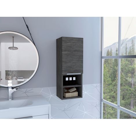 Armario de Pared baño Mila, con estantes, Roble Gris