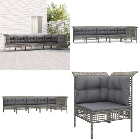 6-tlg. Garten-Lounge-Set mit Kissen Grau Poly Rattan - Gartenmöbel - Loungesessel - Outdoor Möbel - Rattan Gartenmöbel - Garten Lounge Set - Home & Living (1/5)
