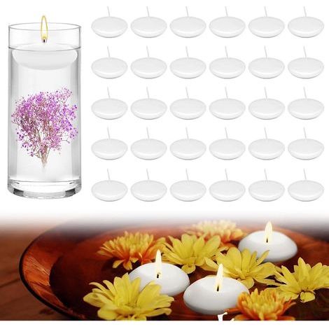 Lot de 40 bougies flottantes en cire blanche - 1,5" - 1 heure - Bougies flottantes sans fumée - Sans odeur - Petites bougies flottantes pour SPA, dîner - Blanc (1/5)