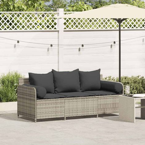 vidaXL Gartensofa mit Kissen 3-Sitzer Hellgrau Poly Rattan