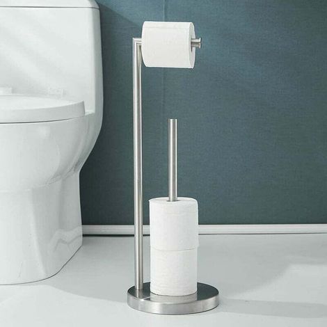 Free Standing 304 Stainless Steel Toilet Paper Holder Toilet Roll Holder Stand with Storage No Drilling - Brushed Nickel