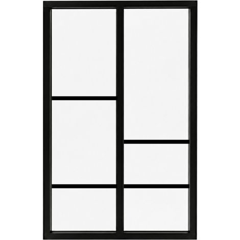 Verrière atelier intérieure aluminium noir 2 vitrages 69 x 117 cm - Décor géométrique - Horizon - noir et transparent - Verre trempé (1/5)