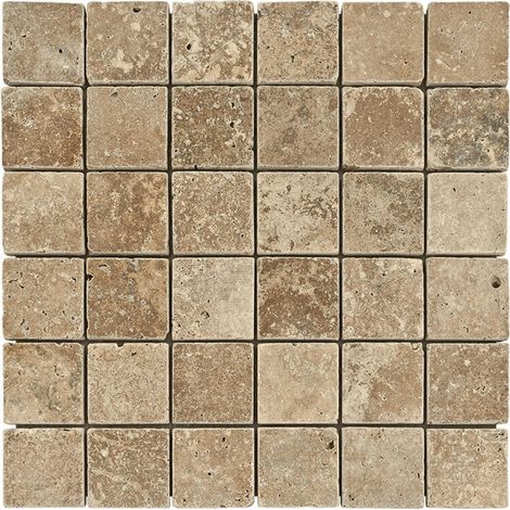 Mosaïque Travertin Premier choix - Noce - Vieilli - 4,8x4,8x1cm