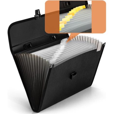 Raccoglitore A4 con 13 scomparti, 332 × 245 × 30 mm. Raccoglitore A4 pieghevole con maniglia per documenti, fascicoli, riviste e fogli. Nero. (1/5)