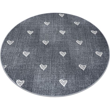 Teppich für Kinder HEARTS Kreis Jeans, vintage Herzen - grau grey rund 133 cm