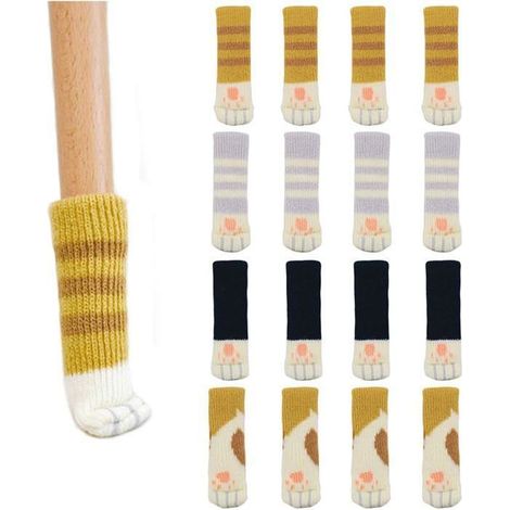 Lot de 16 manchons pour pieds de chaises jaunes - motif pattes de chat mignon, protège-sols (1/4)