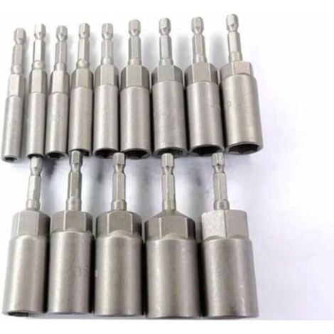 Jeu de Douilles hexagonales, Buses 6mm-19mm, Jeu de Tournevis électriques, poignée de Tournevis électrique, perceuses électriques, Pilotes à Percussion, Outils de clé à Douille(14pcs) (1/2)