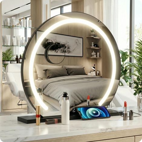 Schwarzer Hollywood-Schminkspiegel, 60 cm, LED-Beleuchtung, 10 Stück (1/5)