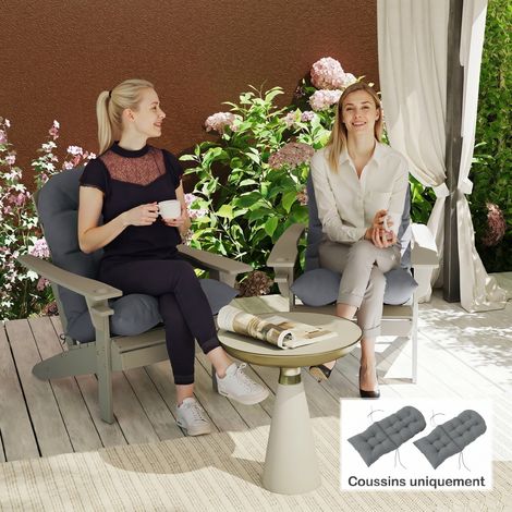 Lot de 2 Coussin de Siège pour Chaise Adirondack avec Attaches Sécurisées. Design Capitonné Doux et Épais. Gris