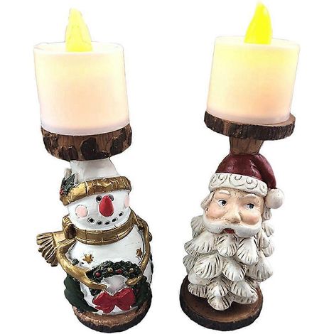 Lot de 2 supports à bougies de Noël festifs en résine pour décoration de table