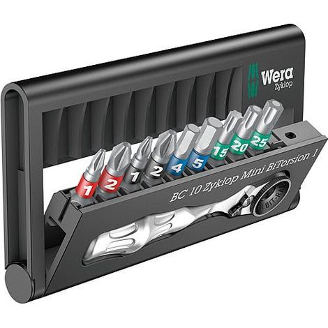 Wera Bit-Check 10 Zyklop Mini BiTorsion 1 05057418001 Jeu d'embouts 10 pièces cruciforme Phillips, vis Pozidriv, TORX® (1/5)