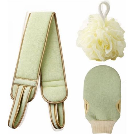 The three-piece set of bath towels and back exfoliating balls ensures natural exfoliation and thorough cleansing of the back. (1/5)