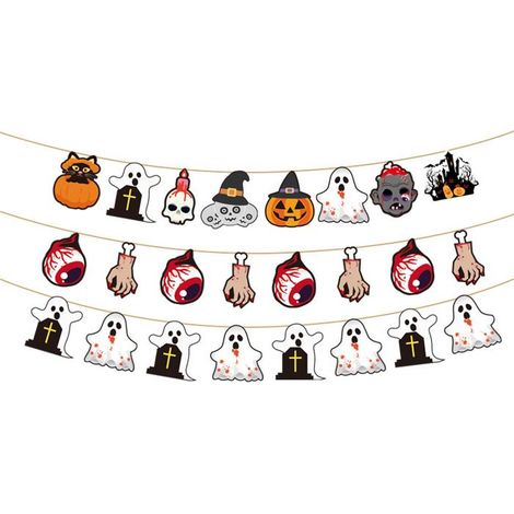 Décoration Halloween– 3 pièces motifs effrayants pré-attachés – Décoration murale fête maison– Multicolore Sang Yeux Mains Fantômes (1/4)