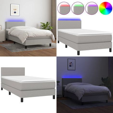 Sommier à lattes de lit avec matelas et LED Gris clair 90x190cm - Sommier Tapissier - Lit Avec Led - Matelas À Ressorts Ensachés - Tête De Lit Ajustable - Éclairage LED - Home & Living (1/5)