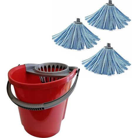 Secchio rosso strizzatore con 4 ruote e ricambio moci set 3 pavimento da casa ufficio lavoro pub ristoranti comodo e veloce (1/5)