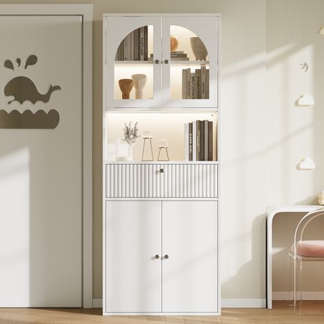 Vitrina de cristal led - 70 x 35 x 180 cm - estantería librería con iluminación rgb y cajones - mdf moderno - blanco (1/5)