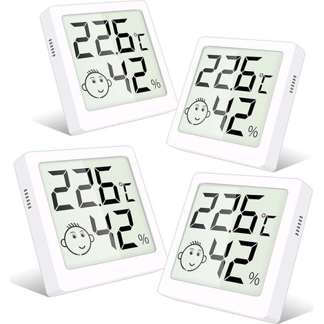 Mini-Thermometer für Innenräume, 4-teiliges Hygrometer-Set für Innenräume mit Komfortanzeige, Thermometer für Babyzimmer, Hygrometer für Kinderzimmer, Zuhause und Büro