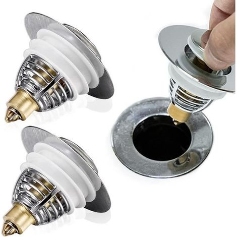 2 Pièces Bonde de Lavabo Pop-Up,Bouchon Baignoire Universel,Filtre de Vidange Anti-Bloqué,Inoxydable et Laiton Bouchon [304] (1/4)