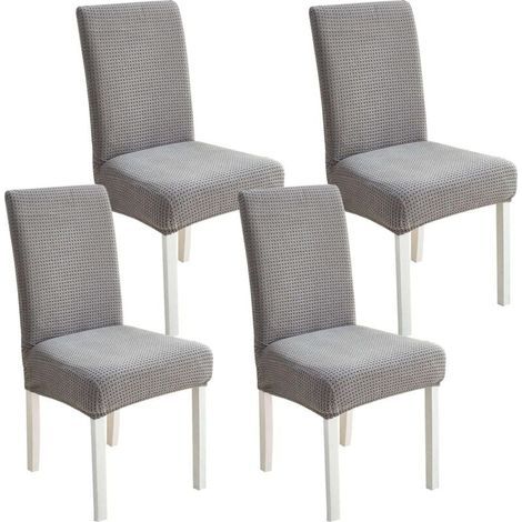 Stuhlhussen-Set, 4 universelle Stretch-Stuhlhussen, dick und elastisch, fleckenabweisend, Grau (1/4)