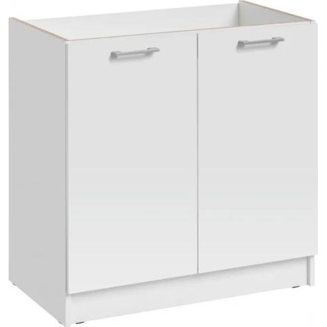 Cuisineandcie – Meuble sous vasque simple blanc 2 portes L 80 cm – Dimensions H 82 cm x P 46 cm – Façades stratifiées avec veines bois – Amortisseurs pour fermeture douce (1/5)