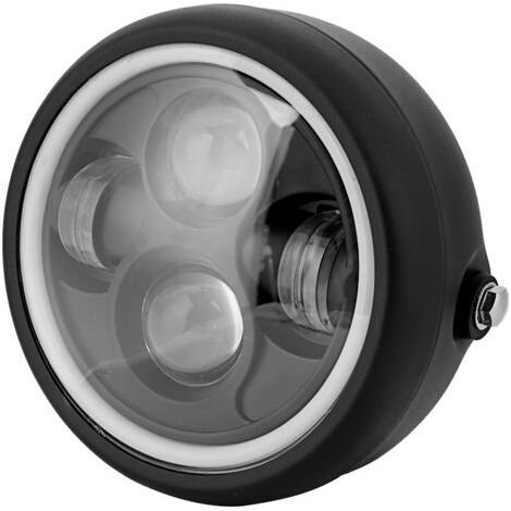 DEESSE SHOP-12V Moto Phare, RéTro Style Noir Moto Universelle Lentille Claire Brillant LED Phare Moto Avant Lampe Ronde (1/5)