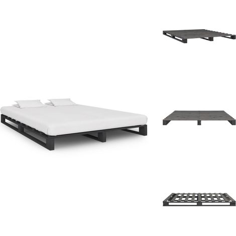 Cadre de lit de palette sans matelas gris 140x200cm bois massif - Cadre De Lit - Lit Double - Lit En Bois - Lit Rustique - Meubles Chambre (1/5)