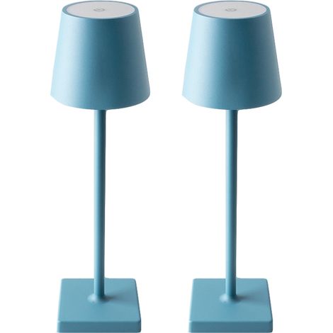 Lot de 2 lampes de table sans fil, lampe de bureau LED rechargeable, fonctionne avec batterie 5200 mAh, lumière tactile à intensité variable, bleu (1/5)