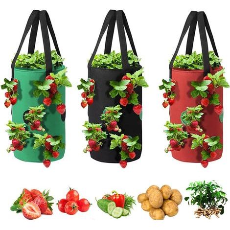 11-Liter-Pflanzsäcke für Erdbeeren und Gemüse, mit 12 Pflanzlöchern, robusten und langlebigen Aufhängeschlaufen, aus dickem, atmungsaktivem Filz, geeignet zum Anpflanzen von Karotten und Zwiebeln. (Ob (1/5)