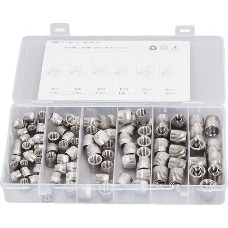 100 Stück konische Muttern aus Edelstahl 304, 6 mm, 8 mm, 10 mm, 12 mm, 4 Ausführungen, gerändelter Implosionskegel (1/5)