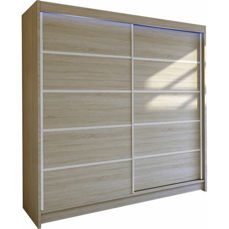 Armario Closico Cavaris IV, Roble Sonoma, 215x180x58cm, Puertas de armario: Correderas, Número de estantes: 5, LED (1/4)