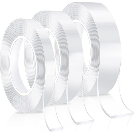 JatilEr Ruban adhésif double face extra fort 9 m - Pas de traces - Ruban adhésif double face transparent - 3 pièces - Nano Tape - Résistant à la chaleur - 10/20/30 mm 3m3cm/2cm/1cm1mm (1/5)