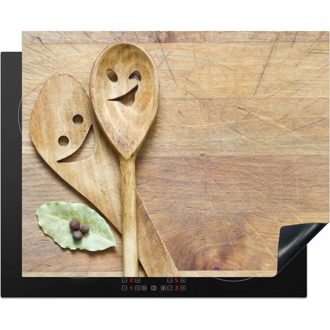 PROTECTOR DE PLACAS DE INDUCCIÓN Madera - Cucharas - Marrón - Smiley Tapa Para Induccion 65x52 cm