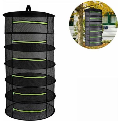 Filet de Séchage à 6 Couches pour Plantes - Noir, Pliable avec Fermeture à Glissière (1/4)