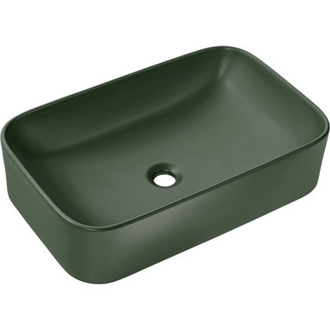 Rechteckiges Aufsatzwaschbecken 61x38 cm in mattem Grün aus Keramik