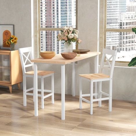 MEUBLIV Lot de 2 chaises de bar 41x46x97,5 cm naturel – dossier X et repose-pieds (1/5)