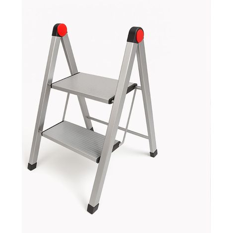 Mini Escalera taburete Plegable Slim de Aluminio con 2 Peldaños Antideslizantes, Diseño Ultrafino, Ligera, Compacta y Segura para Hogar y Oficina
