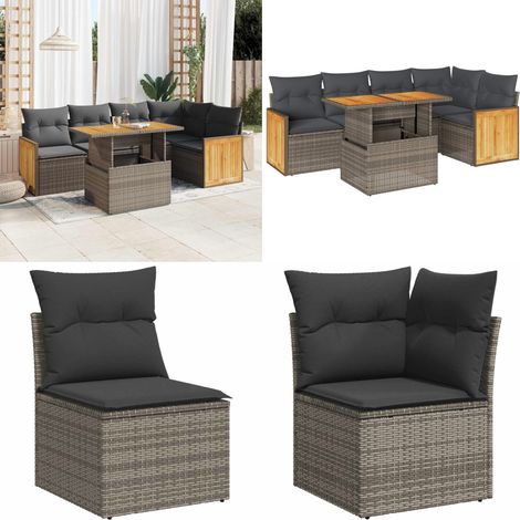 vidaXL Salon de jardin avec coussins 6 pcs gris résine tressée acacia (1/5)