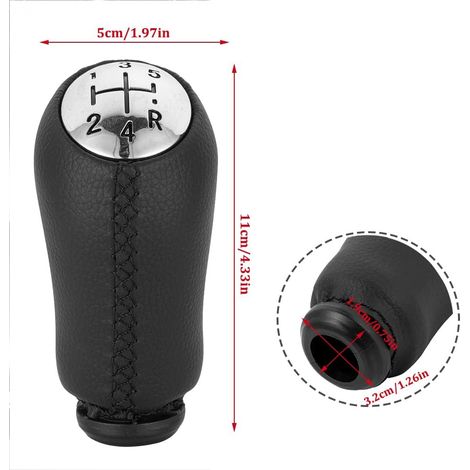 Pomello del cambio Re-nault, leva del cambio a 5 velocità per Re-nault Clio Campus Scenic Megane Kangoo Laguna Dacia Sandero, pomello del cambio in pelle PU Clio 3 - Nero (1/4)