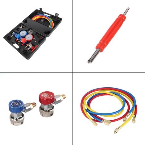 Ensemble de Jauges de Collecteur de Réfrigérant de Conditionnement R134a avec Tuyaux de Charge à Code Couleur de 1,5 MTest, Chargement et évacuation du Système de Climatisation Automobile - (1/5)