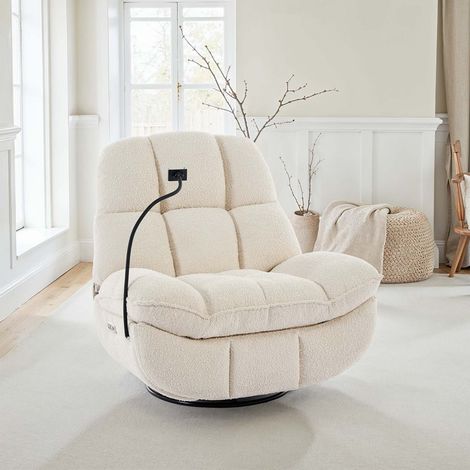 CHICAGO SWIVEL & ROCKER MANUAL RECLINER CHAIR BOUCLE BEIGE (1/5)