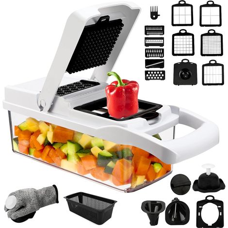 1 Coupe Légumes Multifonctions, 23 Accessoires, 12 Lames Acier Inoxydable, Râpe Mandoline Cuisine (1/5)