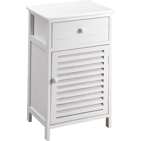 King Home Paulownia Holz Kommode 40x29x64h cm 1 Schublade + weiße Tür